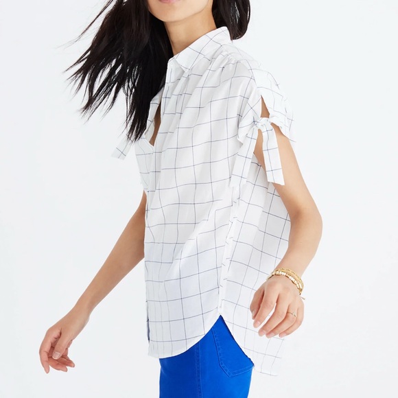 Madewell Central Tie-Sleeve Shirt in Windowpane size XS - Picture 8 of 8